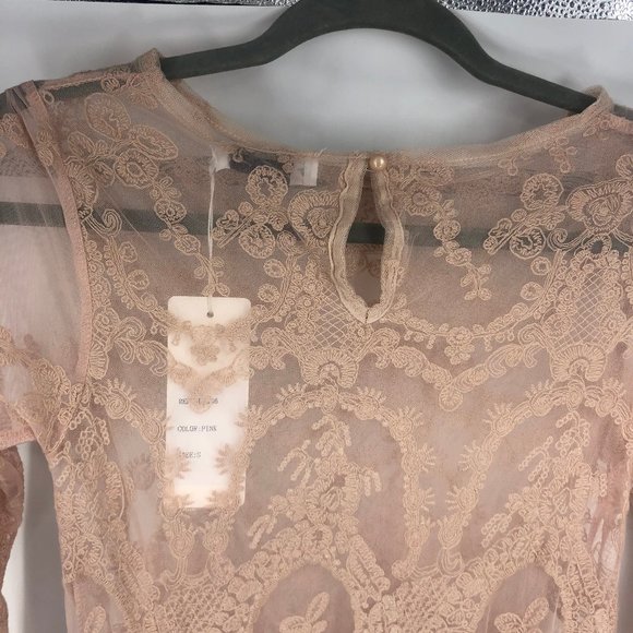 Sheer Lace Pink Amy Lynn Dress Overlay Small - Picture 7 of 10